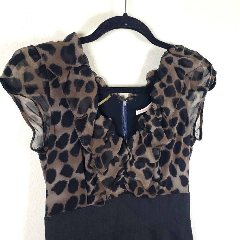 Women's Rebecca Taylor Animal Cheetah Print Fitted Wool Blend Zip Up Dress Sz 06 - Picture 10 of 12